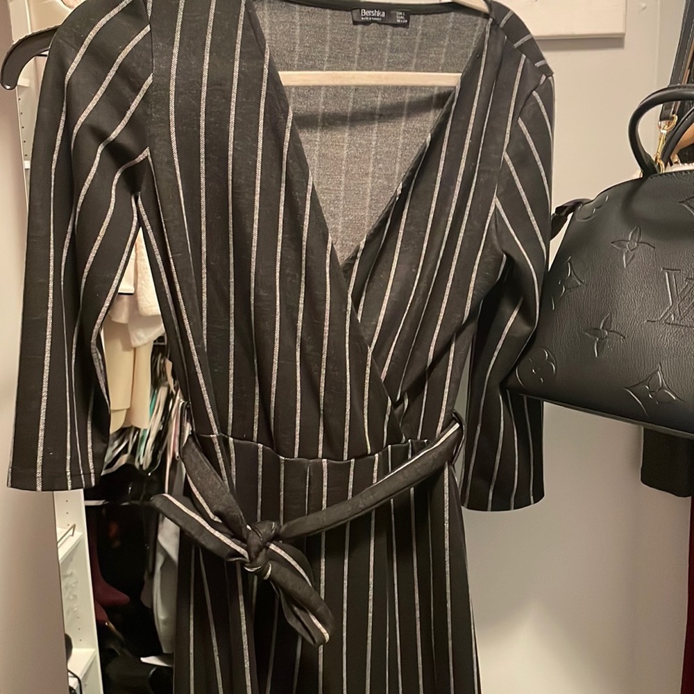 Black strip pant jumpsuit